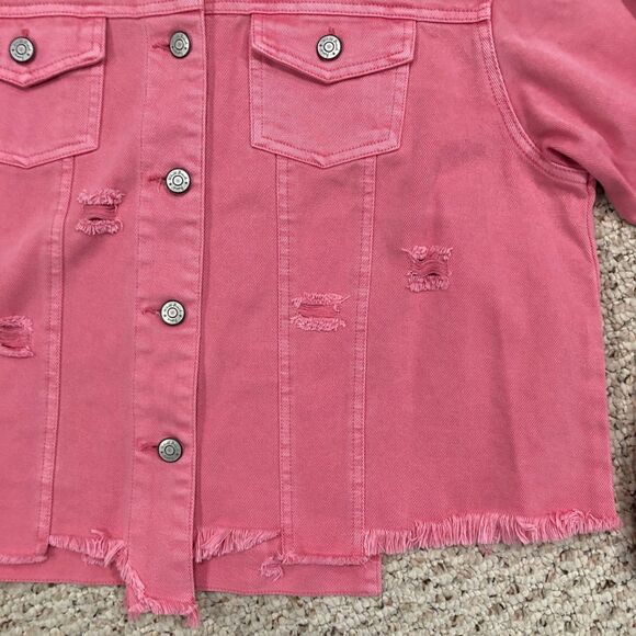 NWT White Birch Black Label Pink Distressed 100% Cotton Oversized Denim Jacket M - Picture 9 of 13
